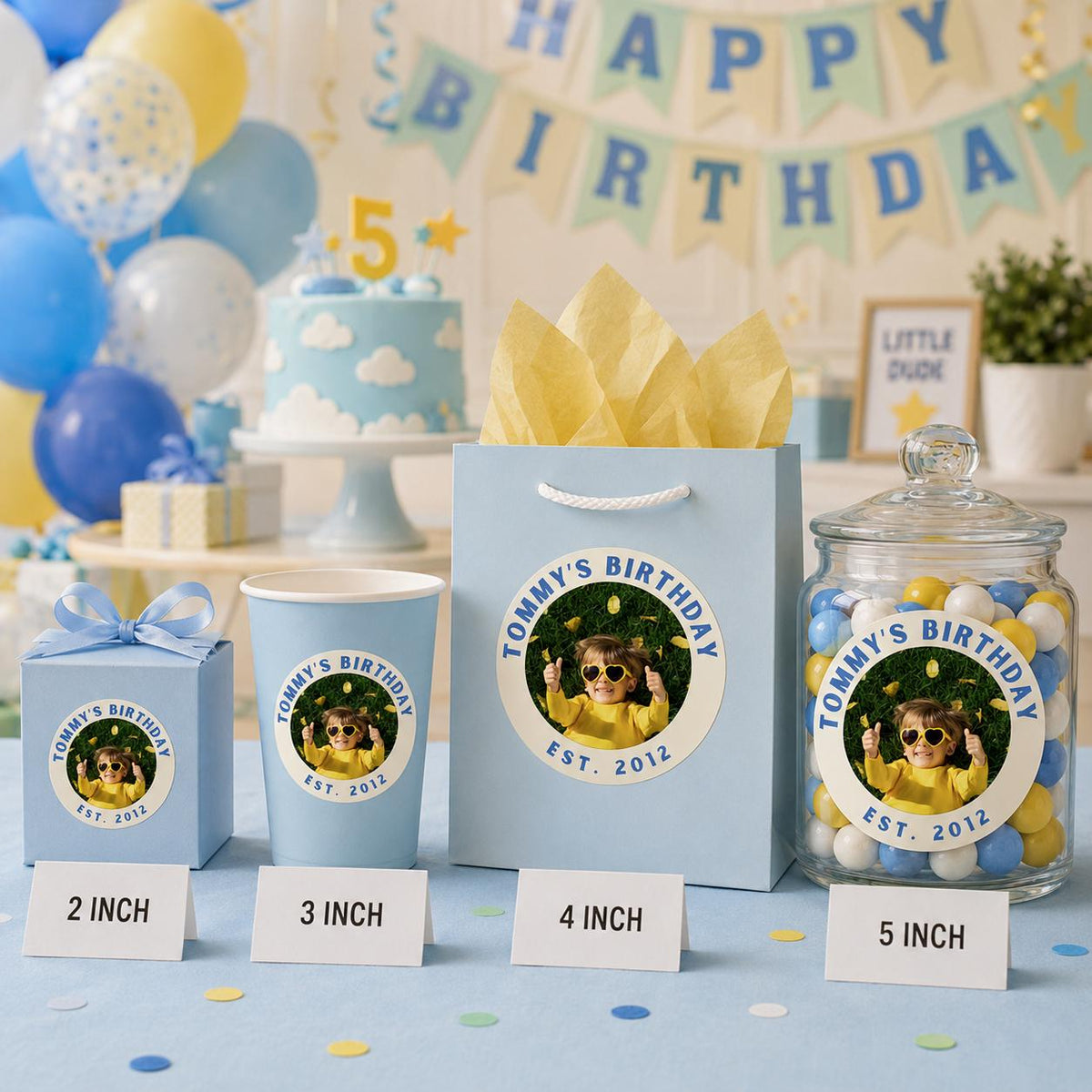 Custom Photo Birthday Stickers, Waterproof Stickers, Personalized Party Favors, Personalized Stickers