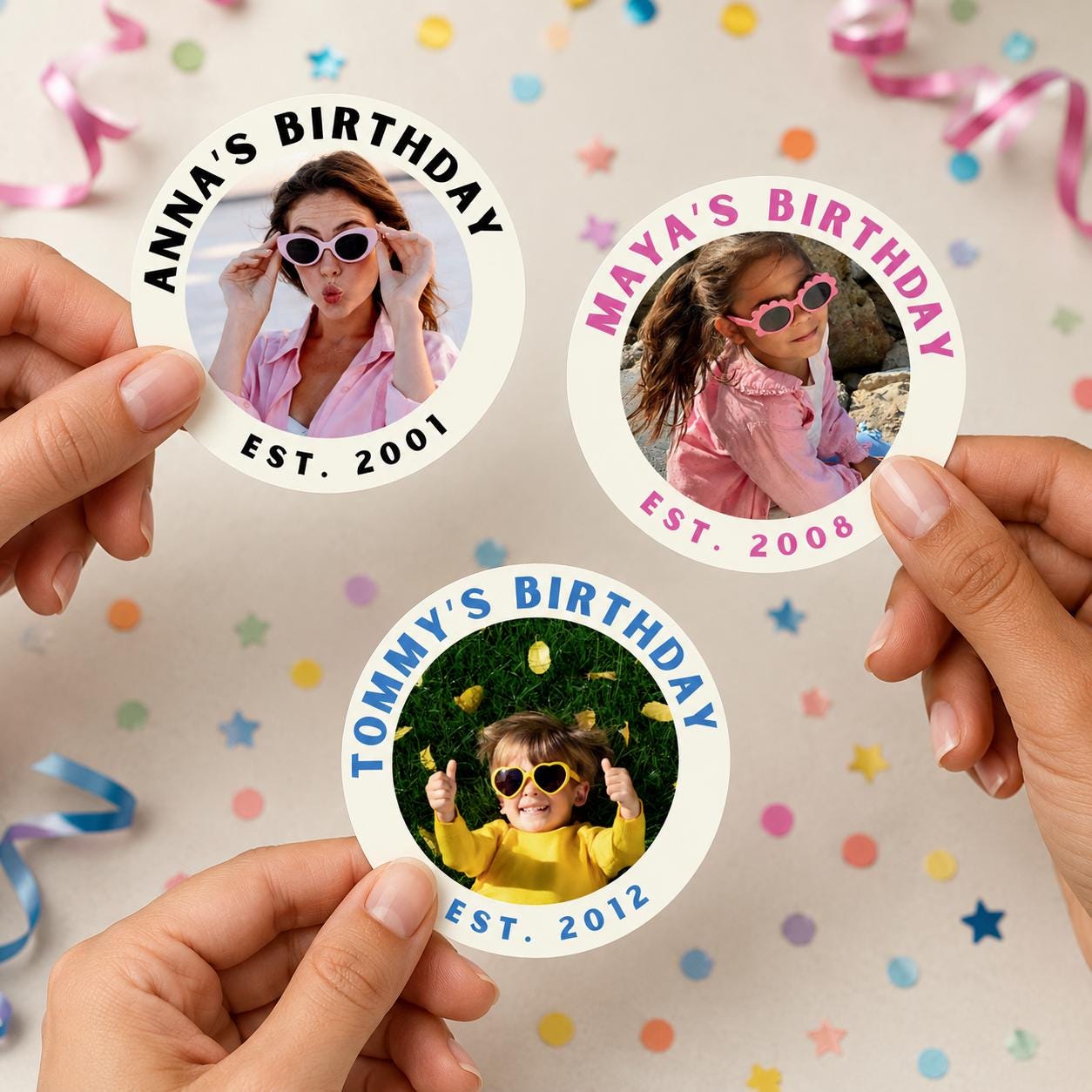 Custom Photo Birthday Stickers, Waterproof Stickers, Personalized Party Favors, Personalized Stickers