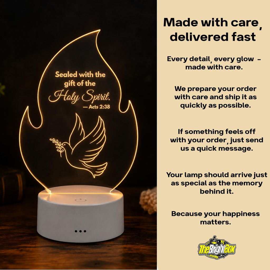 Holy Spirit Acrylic LED Lamp, Confirmation Gift, Catholic Night Light, Baptism Gift, Religious Christian Decor, Faith Gift for Kids