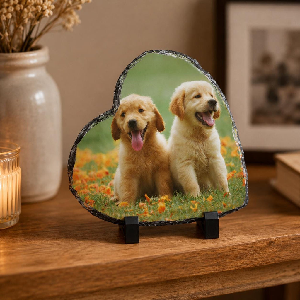 Custom Heart Photo Slate Plaque, Personalized Stone Picture Gift, Dog Mom, Gift for her him, Custom Dog Picture Memorial Gift