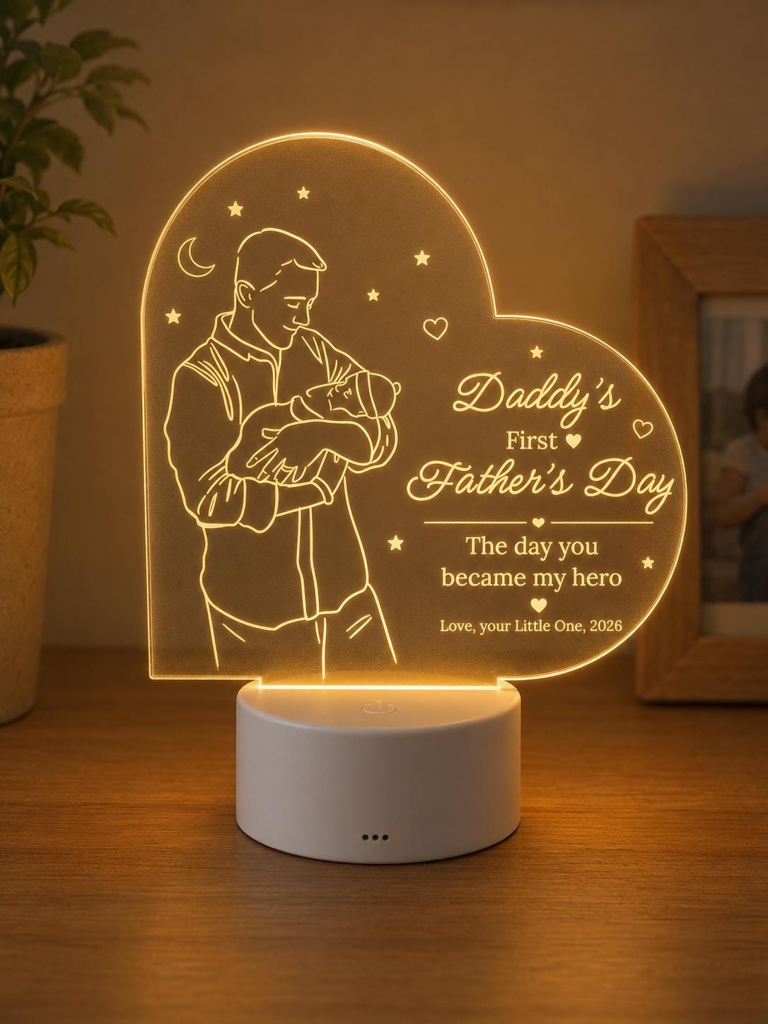 Personalized First Father’s Day Acrylic LED Night Light, Custom Dad Gift From Baby