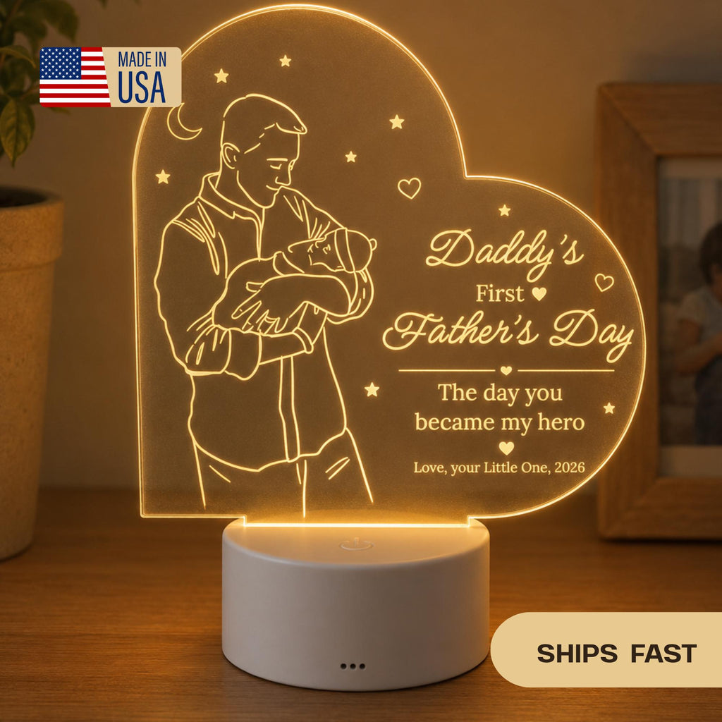 Personalized First Father’s Day Acrylic LED Night Light, Custom Dad Gift From Baby