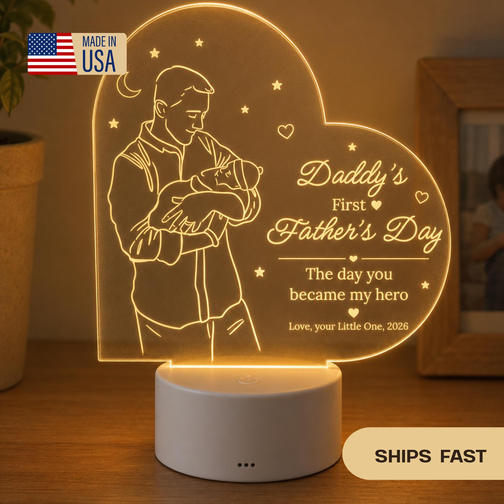 Personalized First Father’s Day Acrylic LED Night Light, Custom Dad Gift From Baby