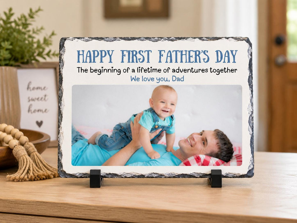 First Father’s Day Photo Slate Plaque, Custom Dad Gift From Baby, Personalized Stone Picture Frame, New Dad Keepsake Gift