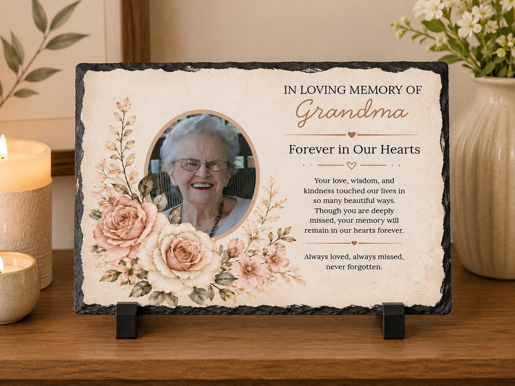 Personalized Memorial Stone Plaque, Custom Sympathy Gift, In Loving Memory Photo Plaque, Sentimental Gift for Mom Dad Grandma