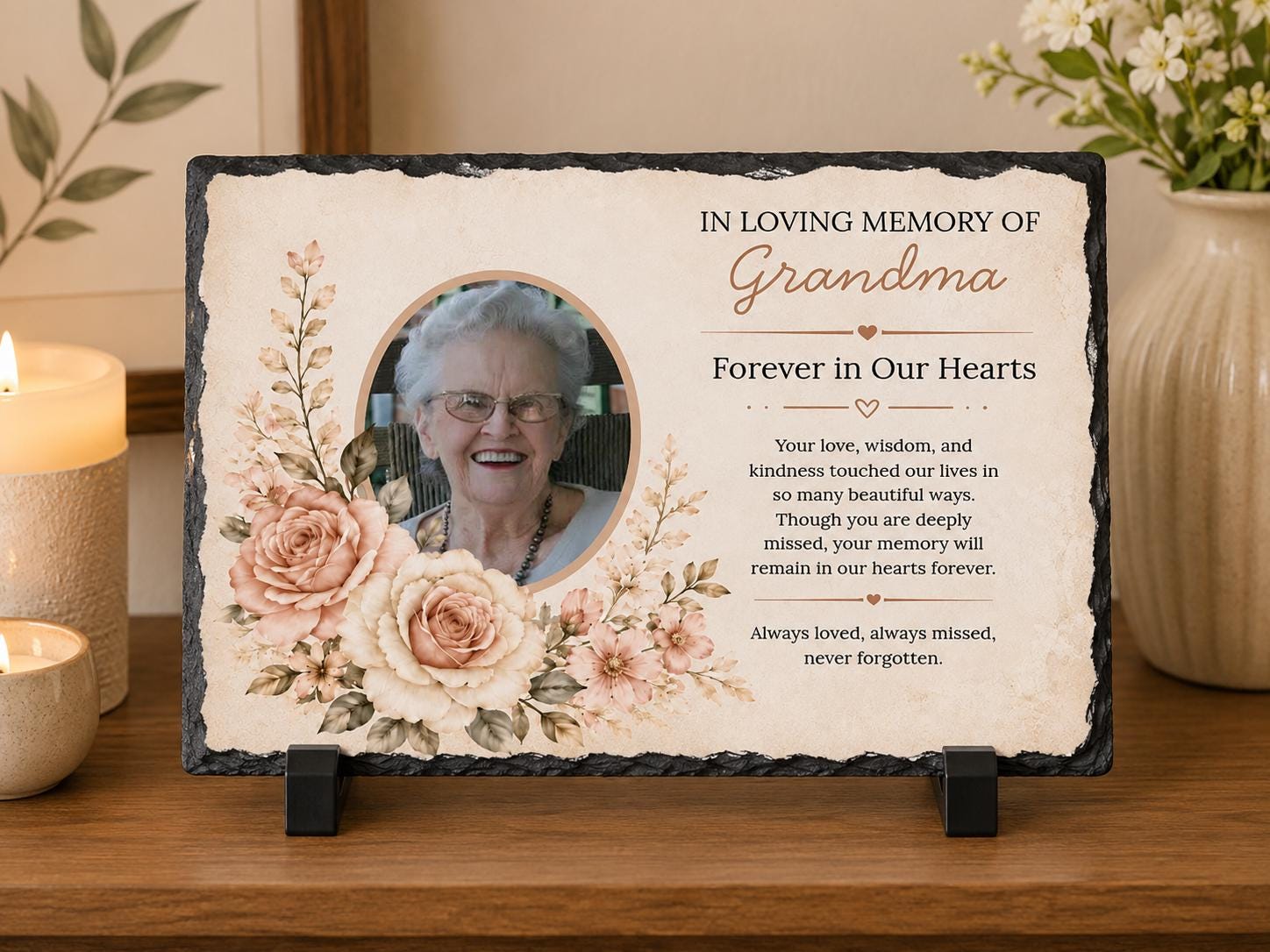 Personalized Memorial Stone Plaque, Custom Sympathy Gift, In Loving Memory Photo Plaque, Sentimental Gift for Mom Dad Grandma