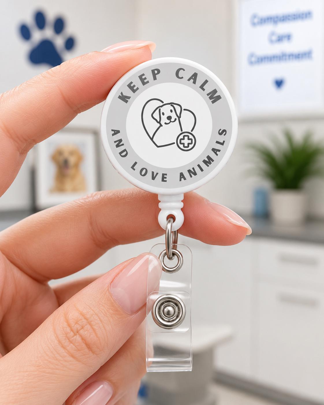 Vet Badge Reel, Cute Veterinary Badge Holder, Animal Lover Retractable ID Badge, Vet Tech Gift, Dog Groomer, Nurse gifts, Custom badge reel