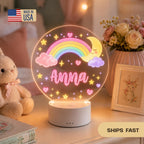 Personalized Baby Night Light, Custom Name Nursery Lamp, Rainbow Moon LED Lamp, Girls Room Decor, Baby Shower Gift, Pink Nursery Decor