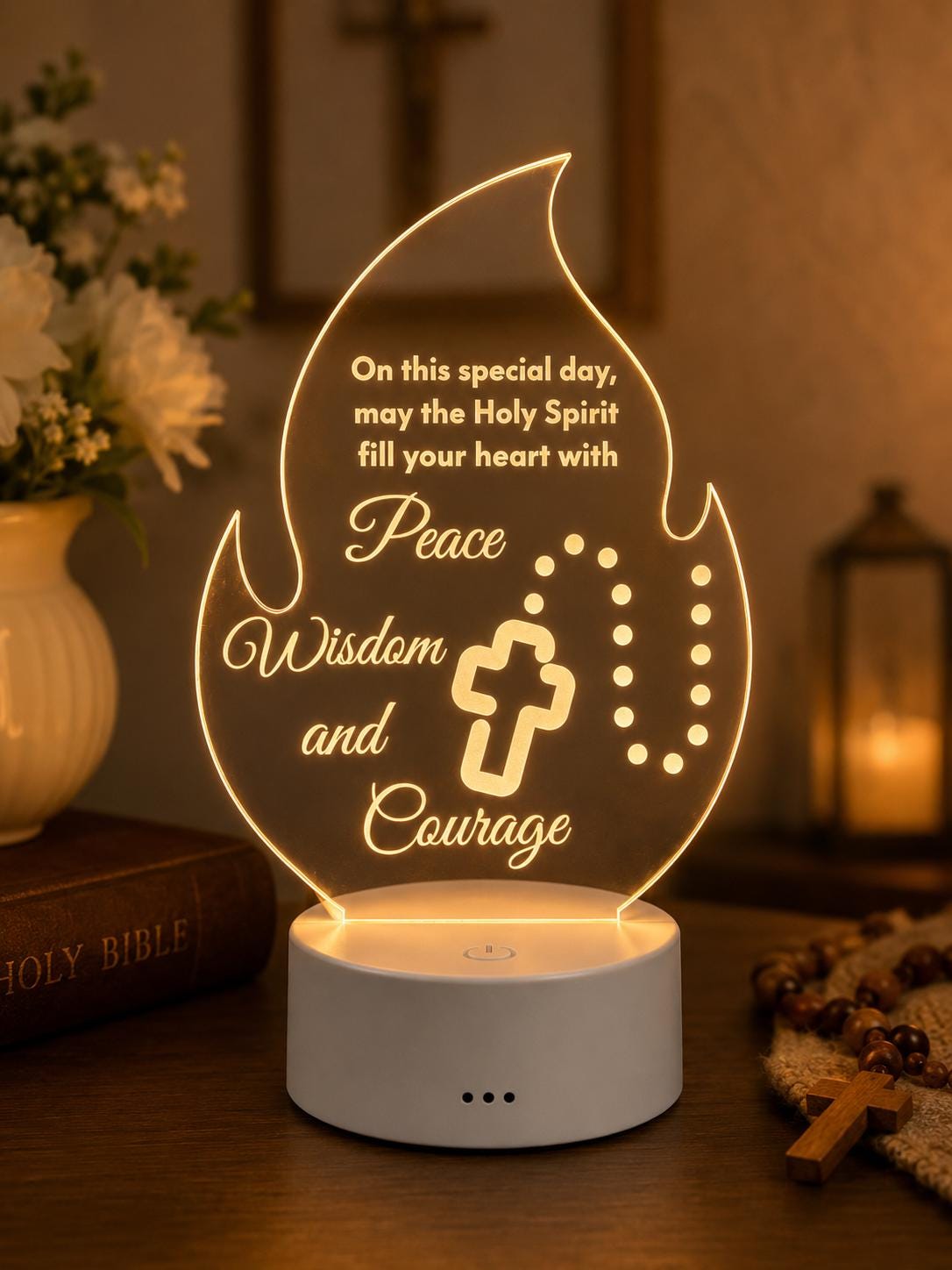 Holy Spirit Acrylic LED Lamp, Confirmation Gift, Catholic Night Light, Baptism Gift, Religious Christian Decor, Faith Gift for Kids