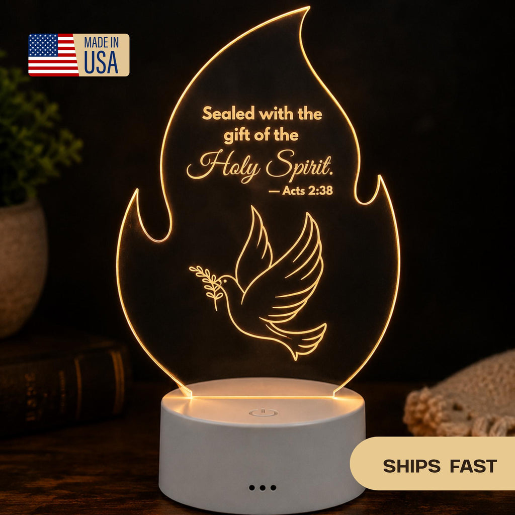 Holy Spirit Acrylic LED Lamp, Confirmation Gift, Catholic Night Light, Baptism Gift, Religious Christian Decor, Faith Gift for Kids