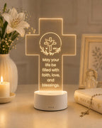 Personalized Christian Cross LED Lamp, Baptism Gift, Religious Night Light, First Communion Decor, Faith Gift for Baby, Godchild Gift