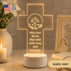 Personalized Christian Cross LED Lamp, Baptism Gift, Religious Night Light, First Communion Decor, Faith Gift for Baby, Godchild Gift