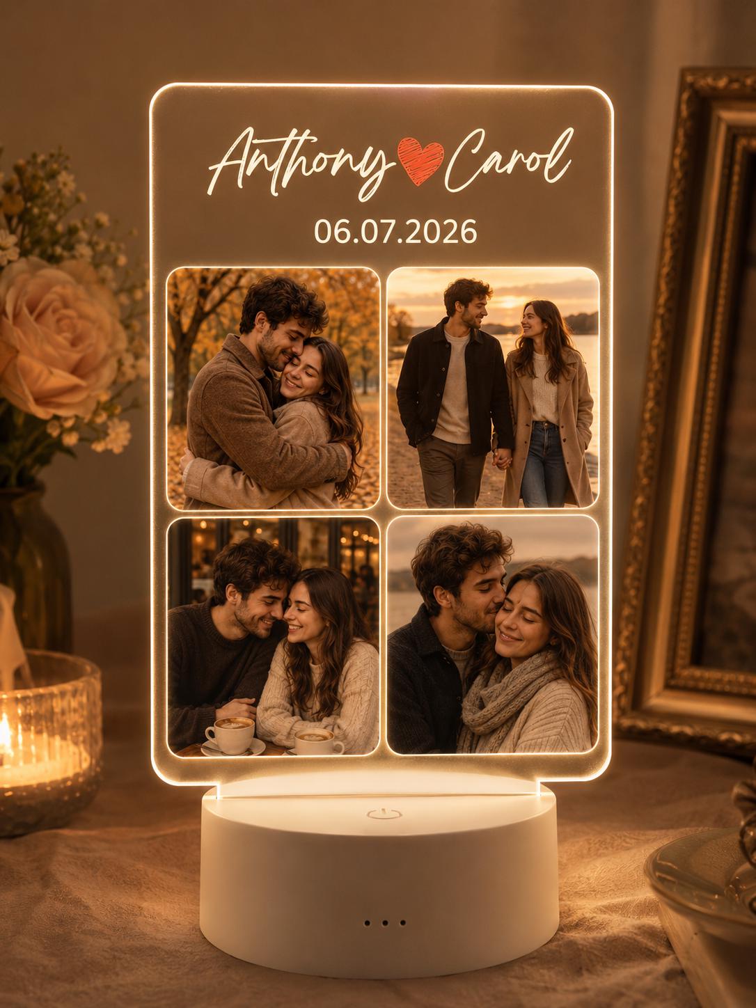 Personalized Photo Collage LED Lamp, Custom Couple Picture Night Light, Anniversary Gift for Him Her, Romantic Photo Gift, Wedding Gift