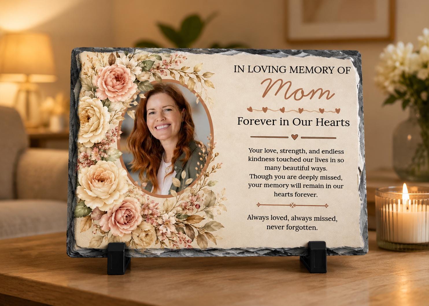 Personalized Memorial Stone Plaque, Custom Sympathy Gift, In Loving Memory Photo Plaque, Sentimental Gift for Mom Dad Grandma