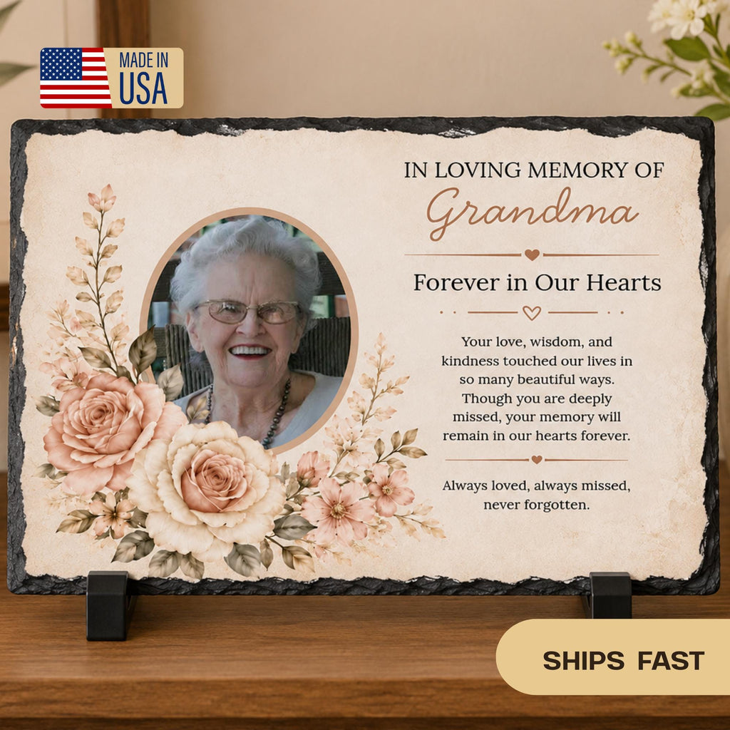 Personalized Memorial Stone Plaque, Custom Sympathy Gift, In Loving Memory Photo Plaque, Sentimental Gift for Mom Dad Grandma