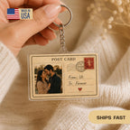 Personalized Photo Postcard Keychain, Custom Couple Gift, Vintage Acrylic Keychain, Anniversary Gift for Him or Her