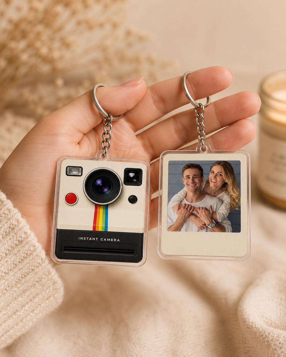 Personalized Instant Camera Photo Keychain, Custom Couple Picture Keychain, Double Sided Acrylic Keychain, Anniversary Gift, Gifts for Her