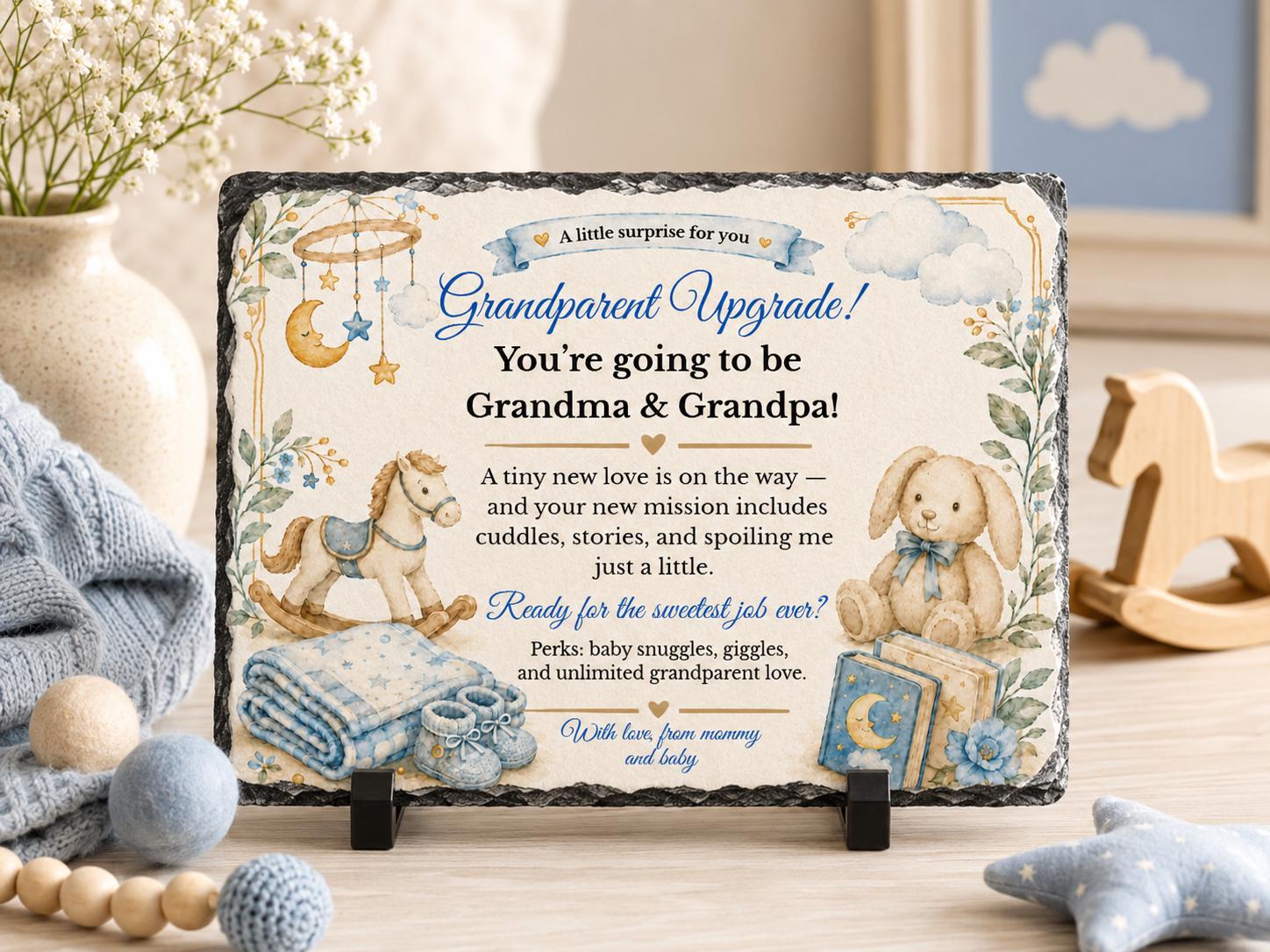 Grandparent Upgrade Pregnancy Announcement Stone Plaque, Grandma and Grandpa Reveal Gift, Baby Announcement Keepsake, New Grandparents Gift