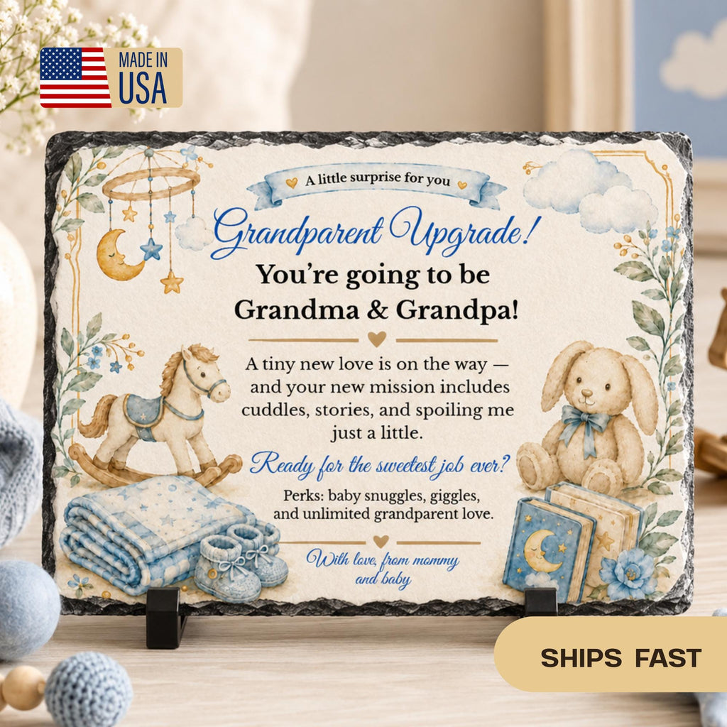 Grandparent Upgrade Pregnancy Announcement Stone Plaque, Grandma and Grandpa Reveal Gift, Baby Announcement Keepsake, New Grandparents Gift