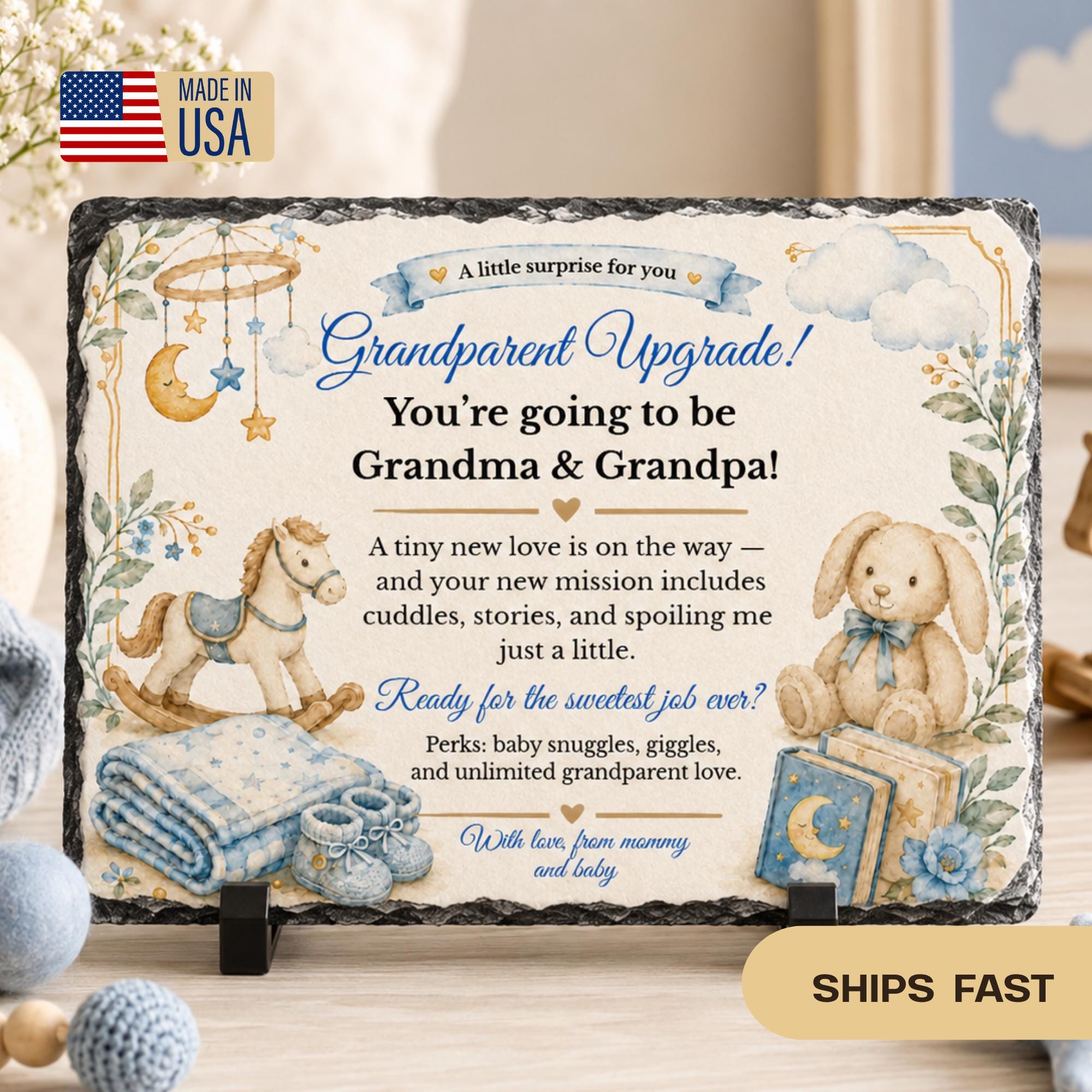 Grandparent Upgrade Pregnancy Announcement Stone Plaque, Grandma and Grandpa Reveal Gift, Baby Announcement Keepsake, New Grandparents Gift