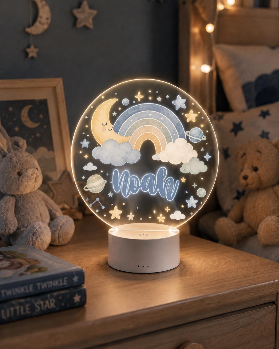 Personalized Baby Night Light, Custom Name Nursery Lamp, Moon Rainbow Stars LED Light, Baby Shower Gift, Kids Room Decor, Newborn Gift