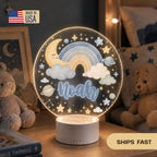 Personalized Baby Night Light, Custom Name Nursery Lamp, Moon Rainbow Stars LED Light, Baby Shower Gift, Kids Room Decor, Newborn Gift