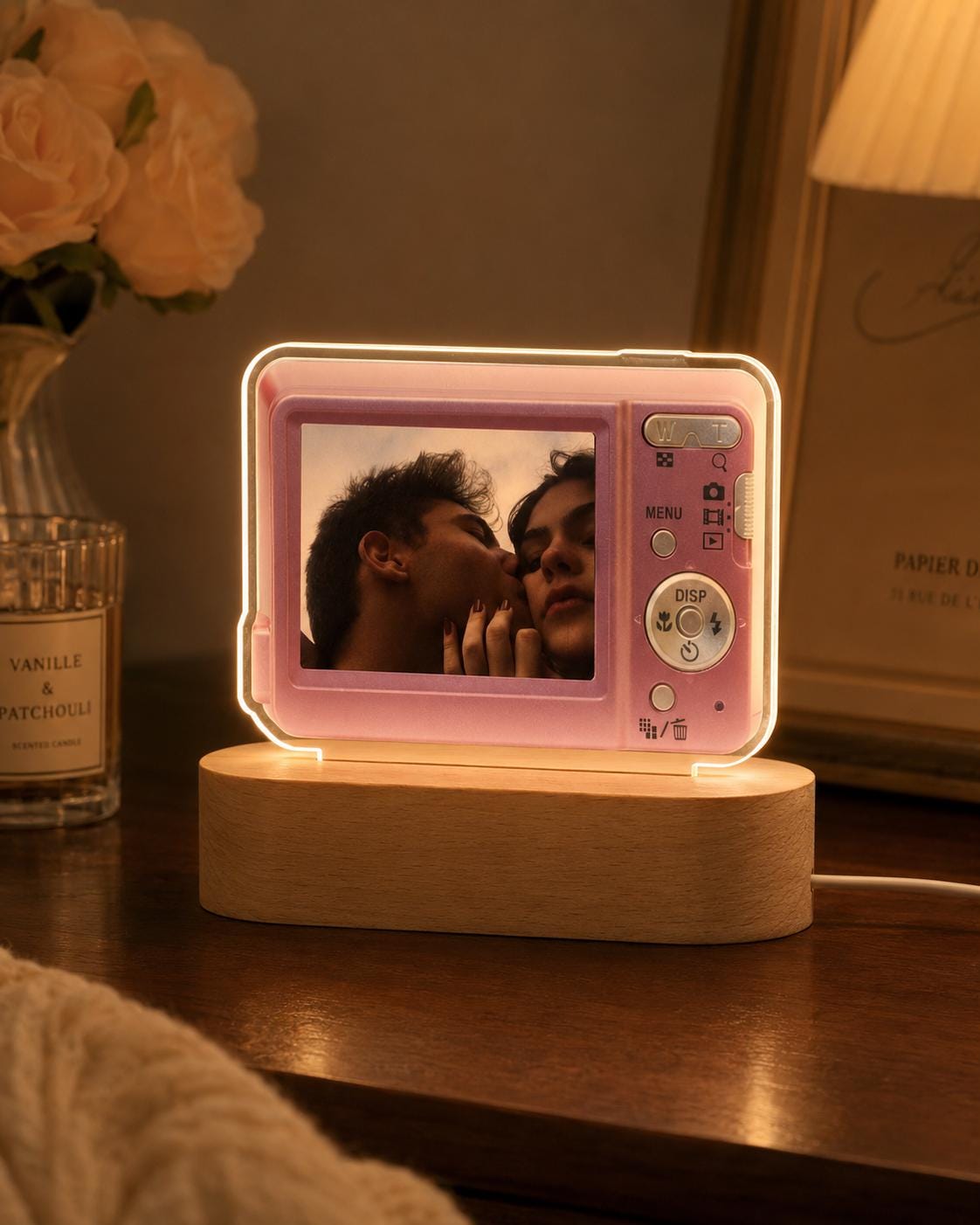 Custom Camera LED Night Light, Personalized Photo Lamp, Digital Camera Acrylic Lamp, Custom Picture Gift, Wooden Base Light, Gift for Her