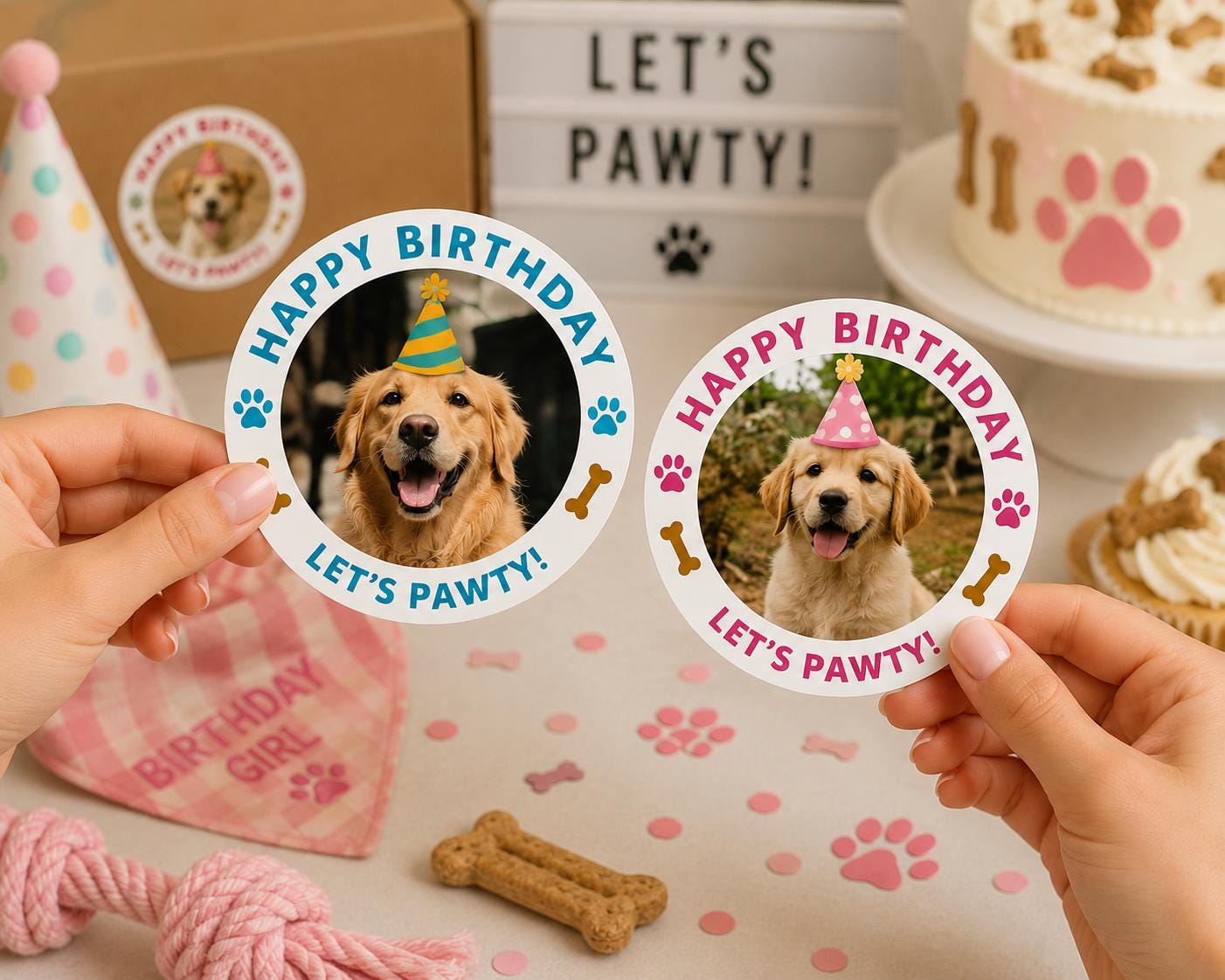 Custom Dog Birthday Sticker, Personalized Pet Party Sticker, Happy Birthday Dog Label, Let’s Pawty Sticker, Dog Party Favor, Dog Mom,