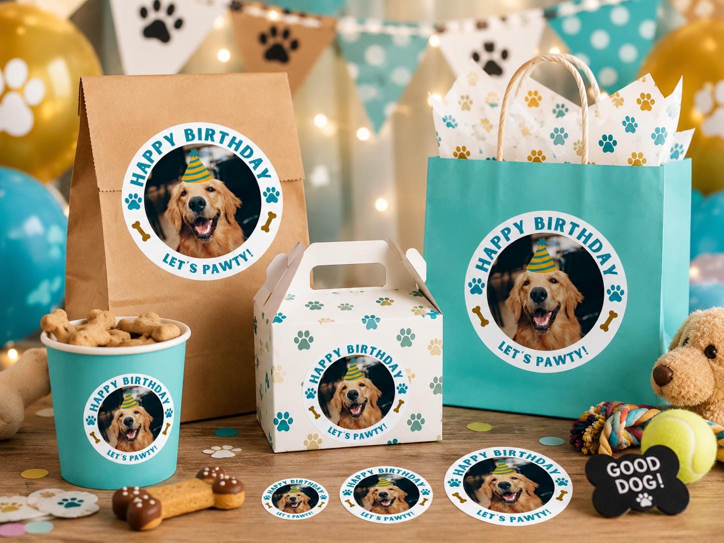 Custom Dog Birthday Sticker, Personalized Pet Party Sticker, Happy Birthday Dog Label, Let’s Pawty Sticker, Dog Party Favor, Dog Mom,