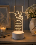 Personalized Christian Cross LED Lamp, Baptism Gift, Religious Night Light, First Communion Decor, Faith Gift for Baby, Godchild Gift