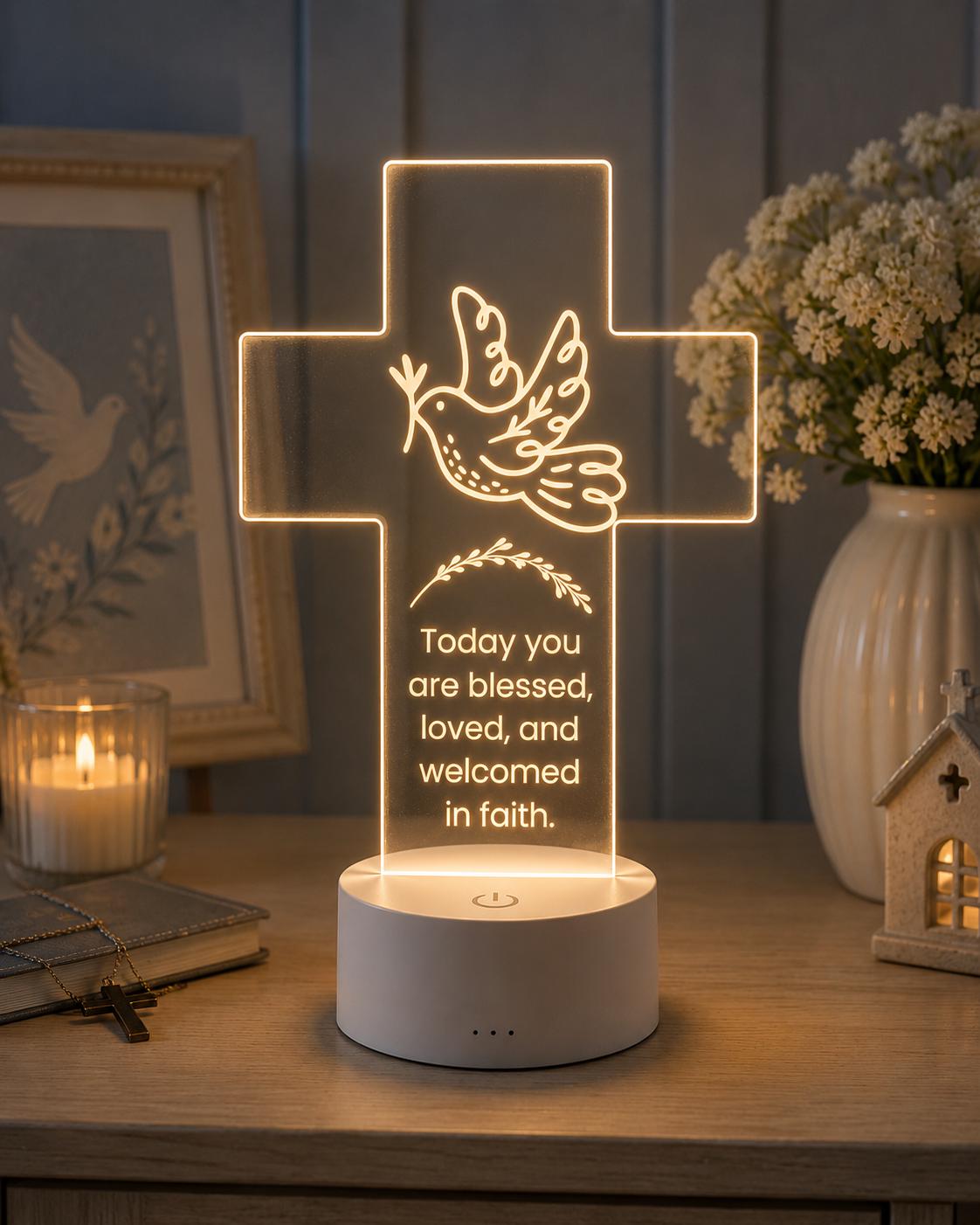 Personalized Christian Cross LED Lamp, Baptism Gift, Religious Night Light, First Communion Decor, Faith Gift for Baby, Godchild Gift