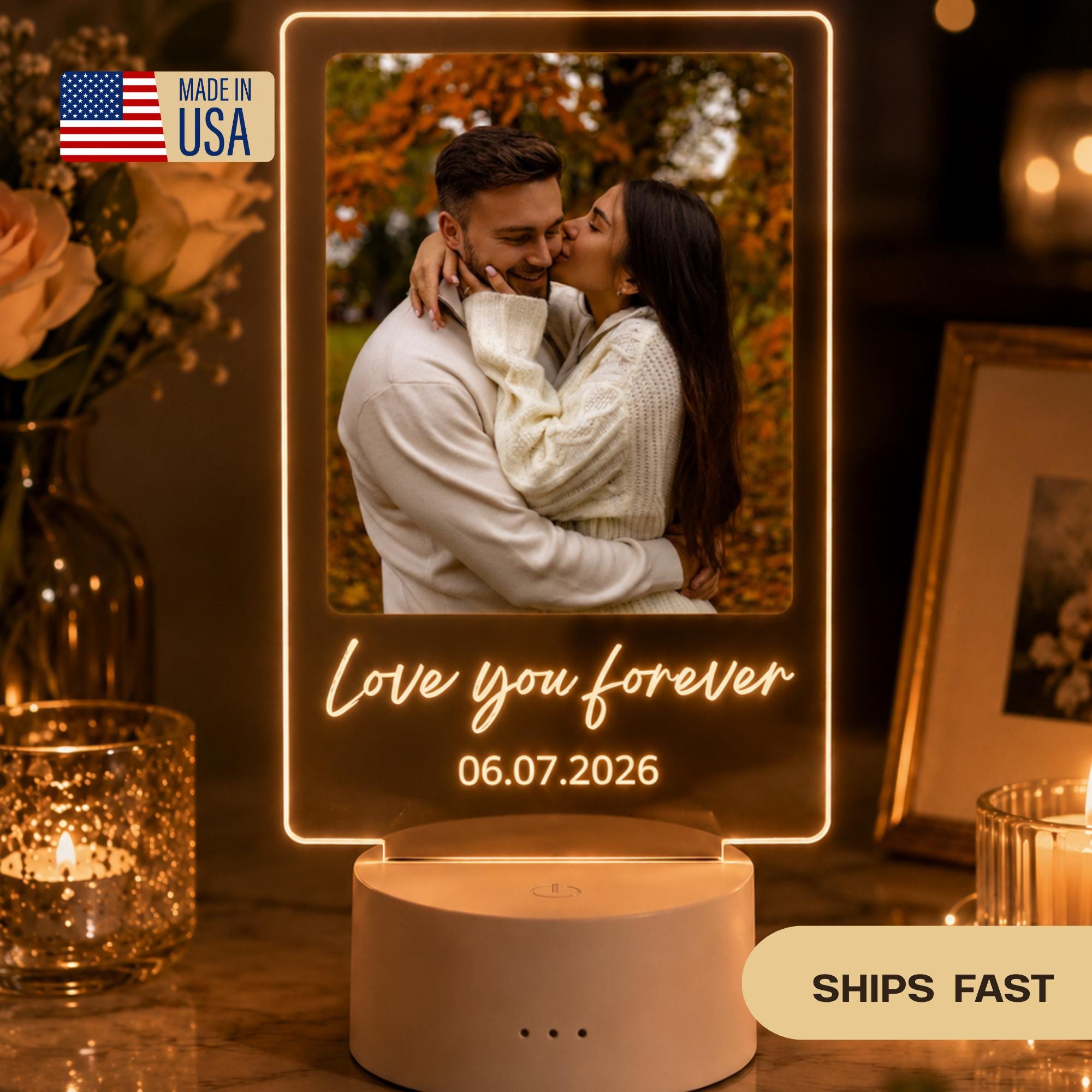 Personalized Photo LED Lamp, Custom Couple Picture Lamp, Anniversary Gift for Him Her, Romantic Night Light, Wedding Gift, Valentine Gift