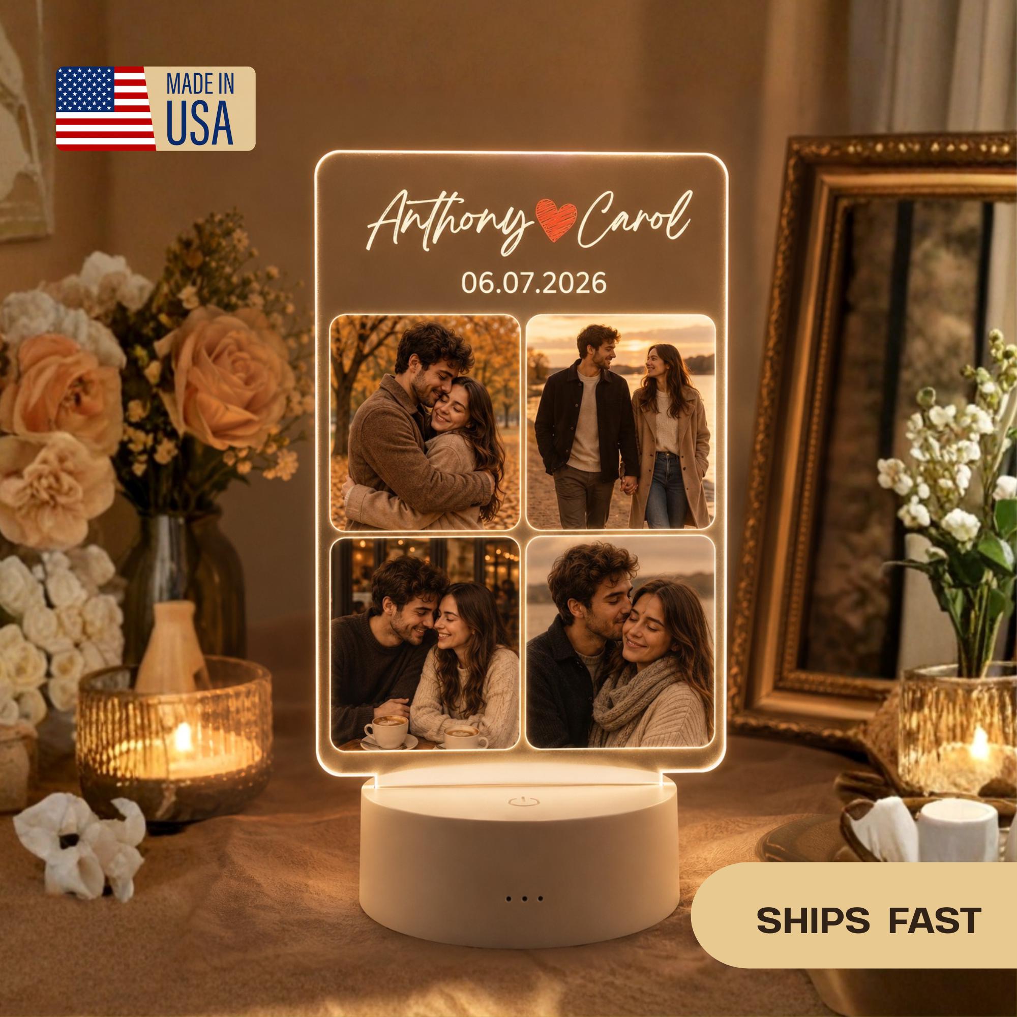 Personalized Photo Collage LED Lamp, Custom Couple Picture Night Light, Anniversary Gift for Him Her, Romantic Photo Gift, Wedding Gift