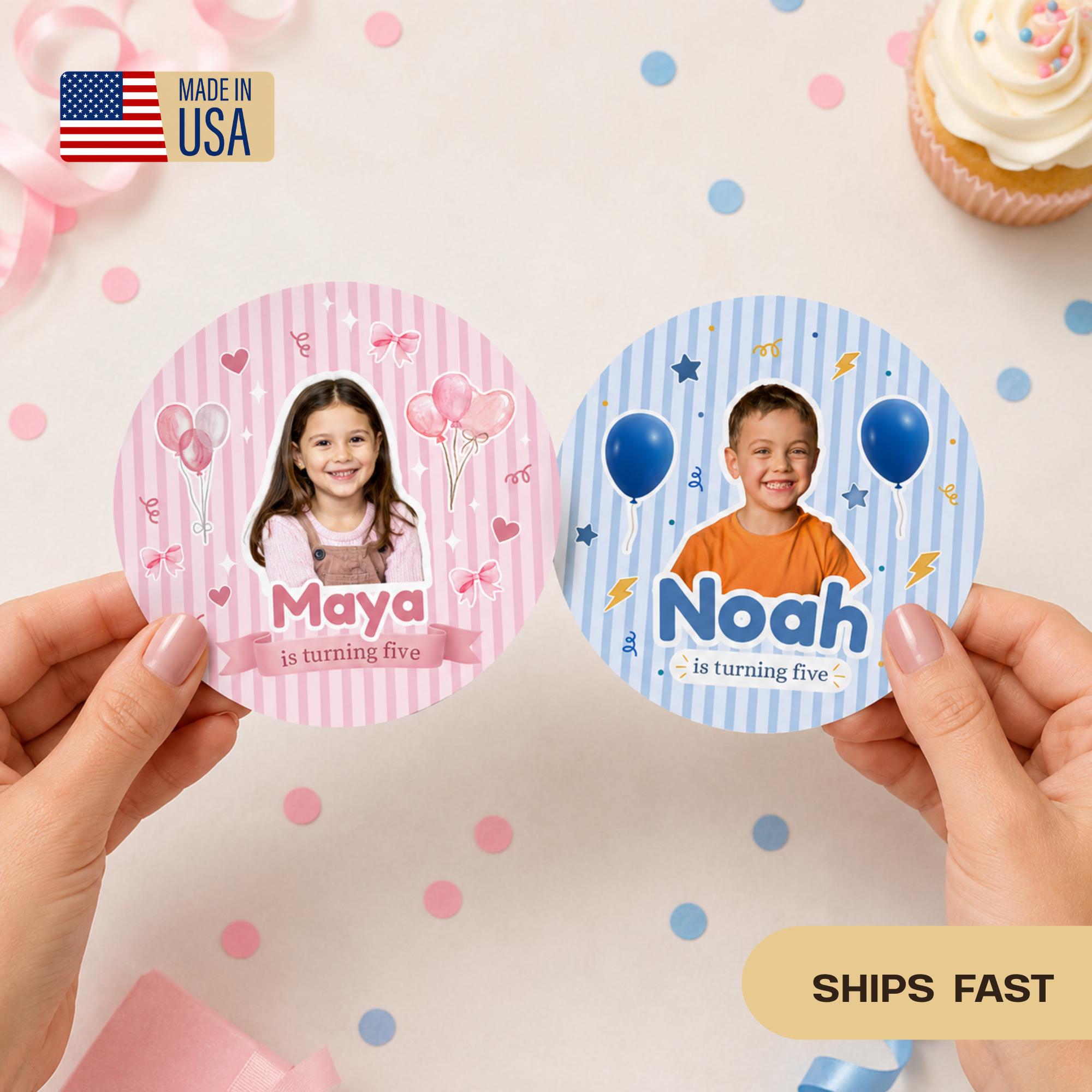 Personalized Kids Birthday Stickers, Custom Photo Birthday Stickers, Waterproof Stickers, Personalized Party Favors, Personalized Stickers