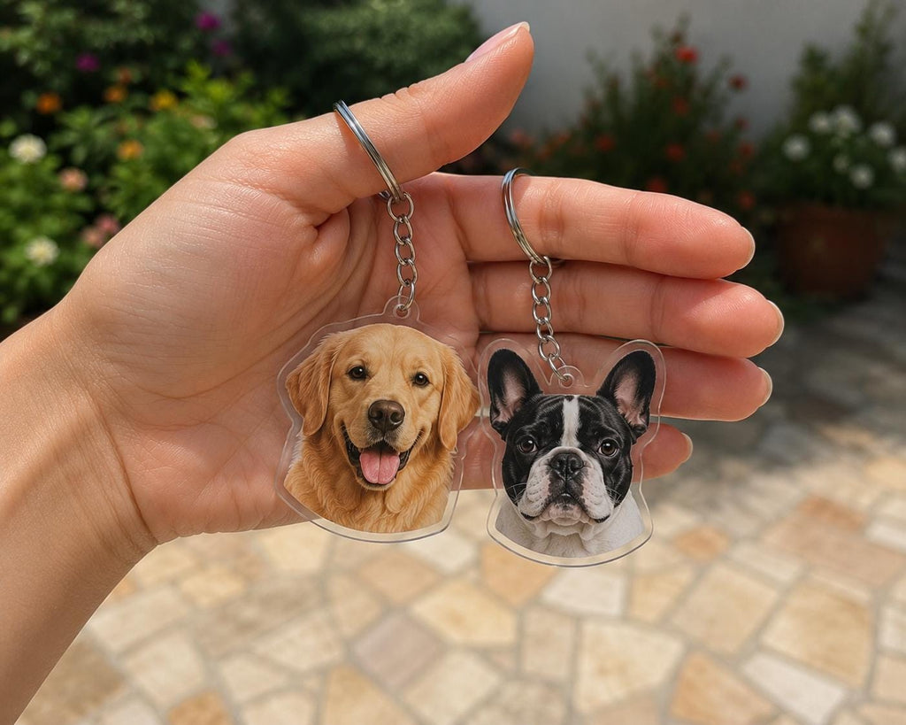 Custom Pet Photo Acrylic Keychain, Personalized Dog Cat Keychain, Pet Portrait Keyring, Gift for her, him, Party Favors, Custom Keychain