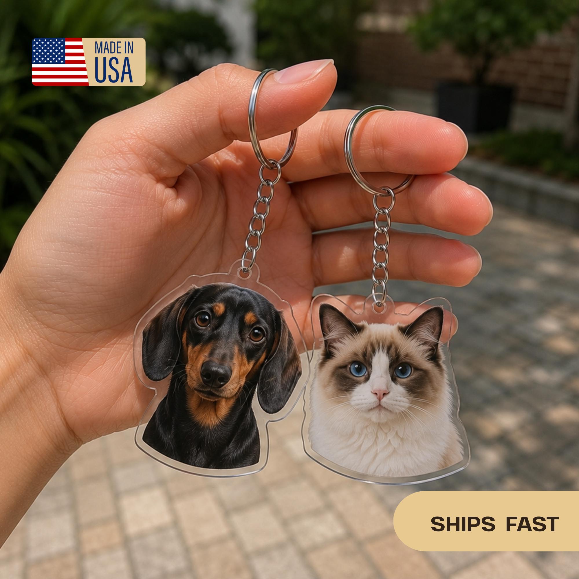 Custom Pet Photo Acrylic Keychain, Personalized Dog Cat Keychain, Pet Portrait Keyring, Gift for her, him, Party Favors, Custom Keychain