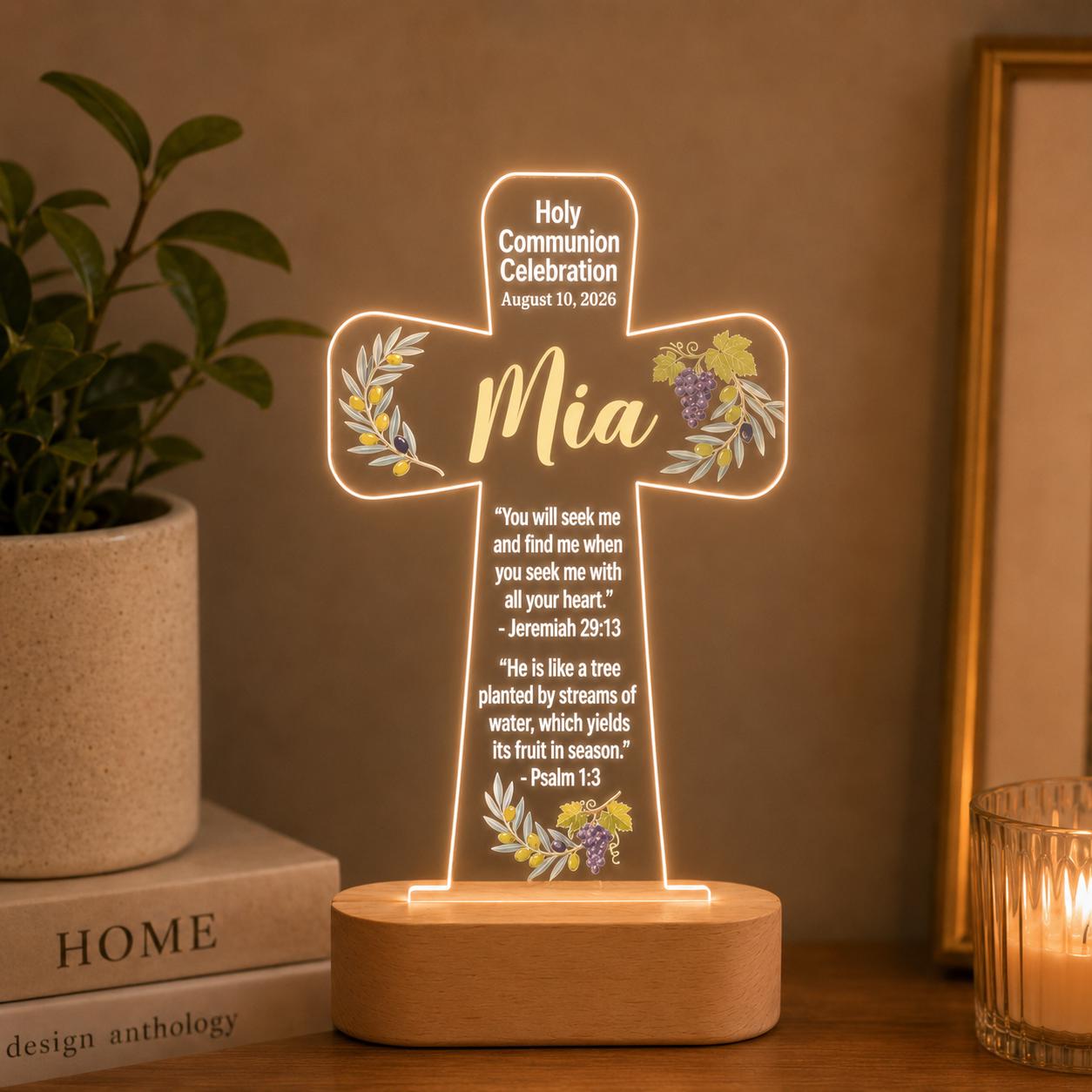 Personalized First Communion Cross Lamp, Custom Name LED Night Light, Religious Gift for Girl or Boy, Holy Communion Keepsake