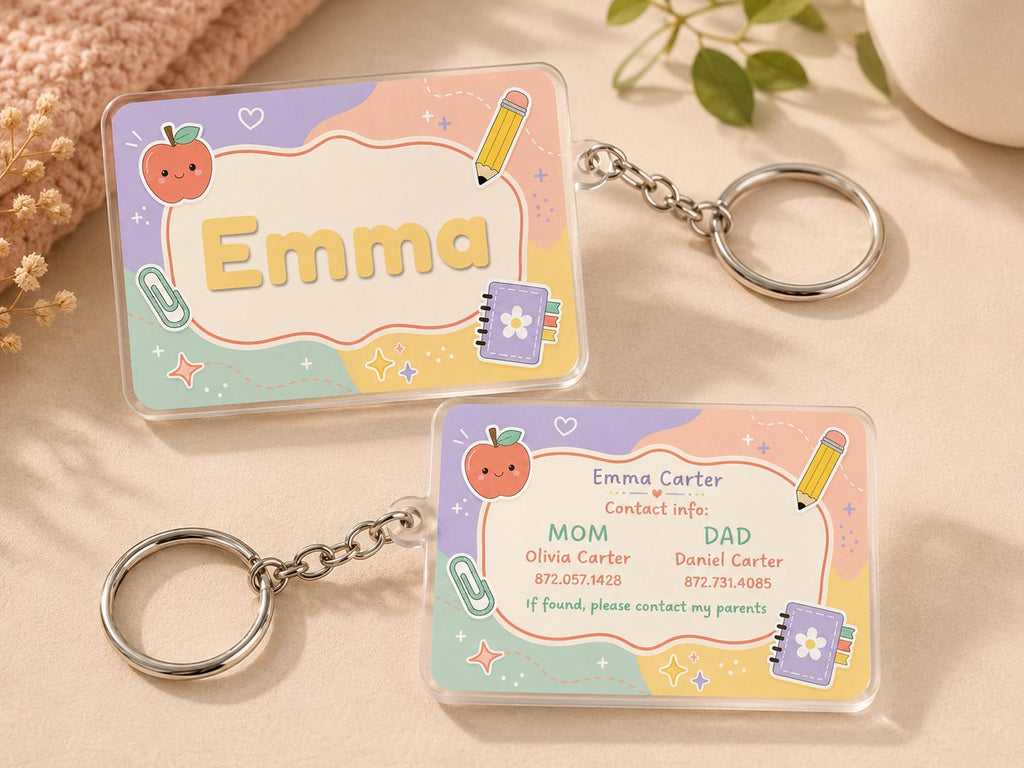 Personalized Kids Backpack Tag, Custom Name Keychain, School Bag ID Tag, Emergency Contact Tag, Acrylic Backpack Charm for Kids