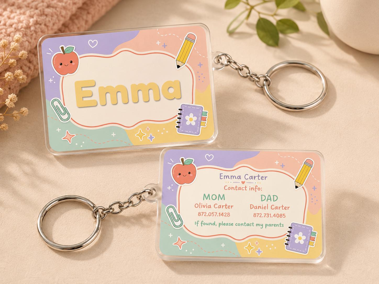 Personalized Kids Backpack Tag, Custom Name Keychain, School Bag ID Tag, Emergency Contact Tag, Acrylic Backpack Charm for Kids