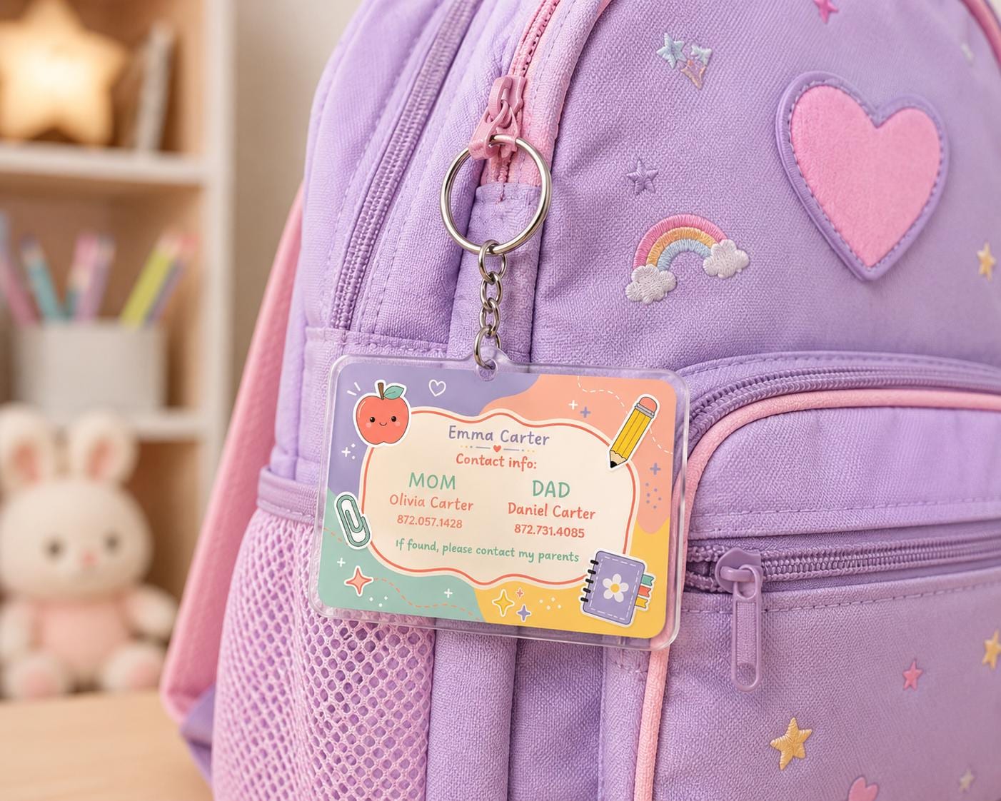 Personalized Kids Backpack Tag, Custom Name Keychain, School Bag ID Tag, Emergency Contact Tag, Acrylic Backpack Charm for Kids