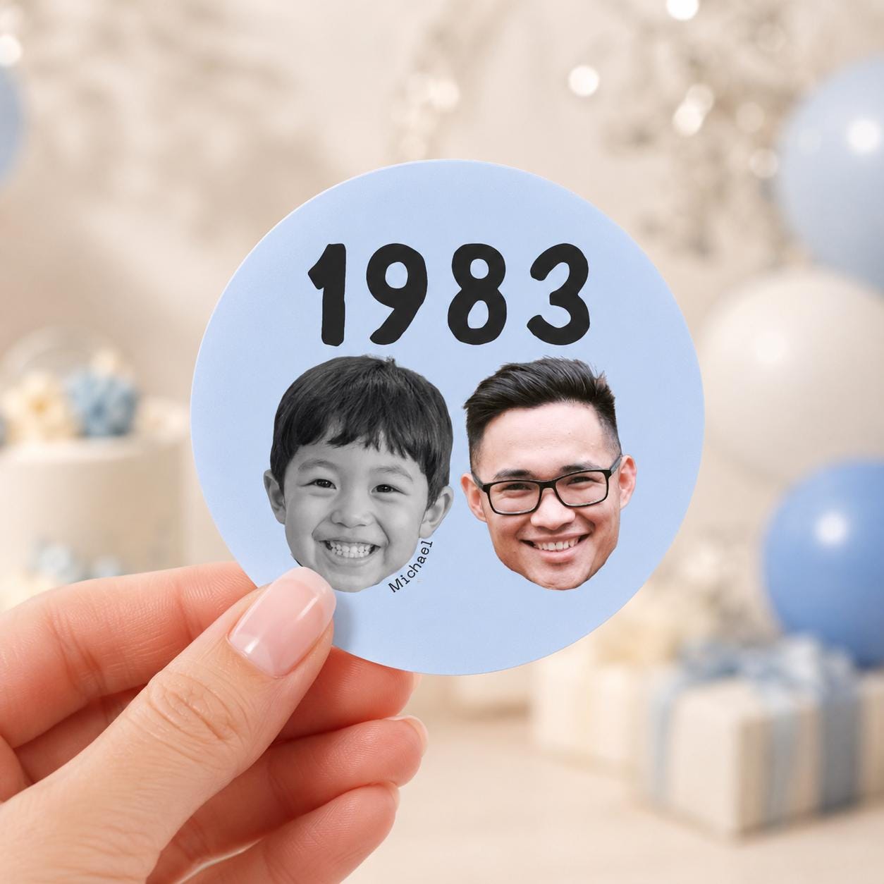 Custom Then & Now Birthday Stickers, Custom Photo Birthday Stickers, Waterproof Stickers, Personalized Party Favors, Personalized Stickers