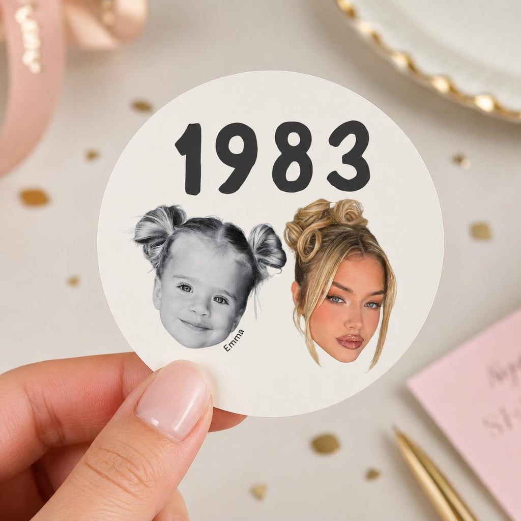 Custom Then & Now Birthday Stickers, Custom Photo Birthday Stickers, Waterproof Stickers, Personalized Party Favors, Personalized Stickers