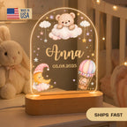 Personalized Baby Night Light, Custom Name Nursery Lamp, Teddy Bear LED Lamp, Baby Girl Gift, Birth Date Keepsake, Bedroom Decor