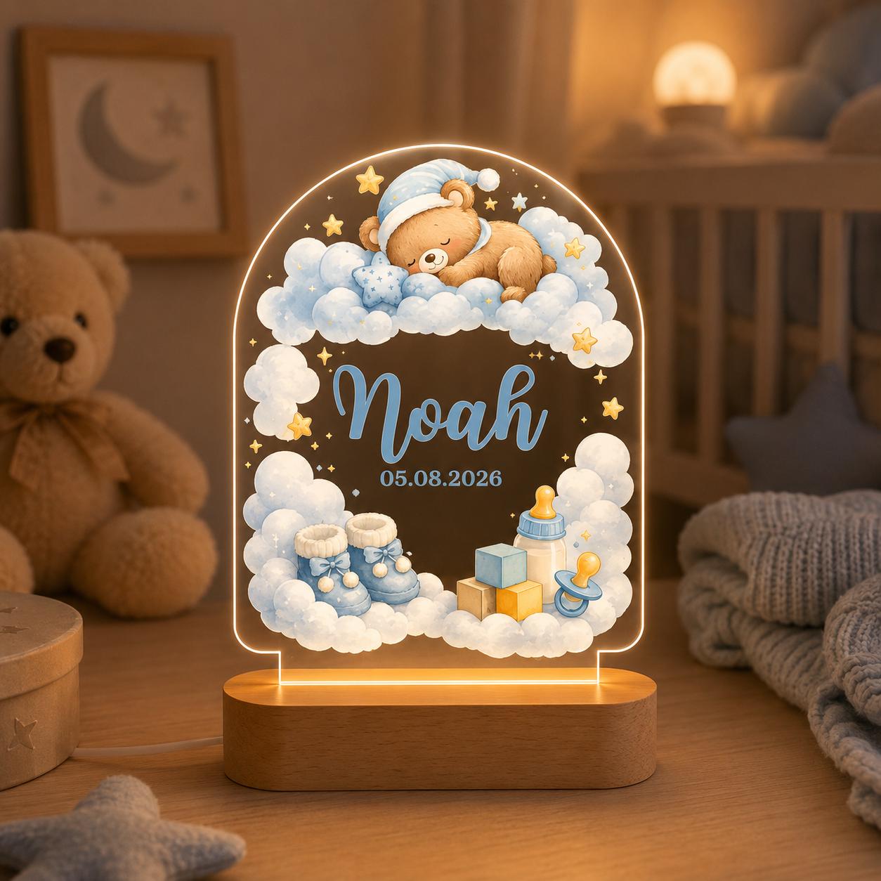 Personalized Baby Boy Night Light, Custom Name Nursery Lamp, Teddy Bear LED Lamp, Baby Shower Gift, Gitf for Baby, Bedroom Decor