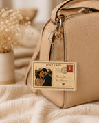 Personalized Photo Postcard Keychain, Custom Couple Gift, Vintage Acrylic Keychain, Anniversary Gift for Him or Her