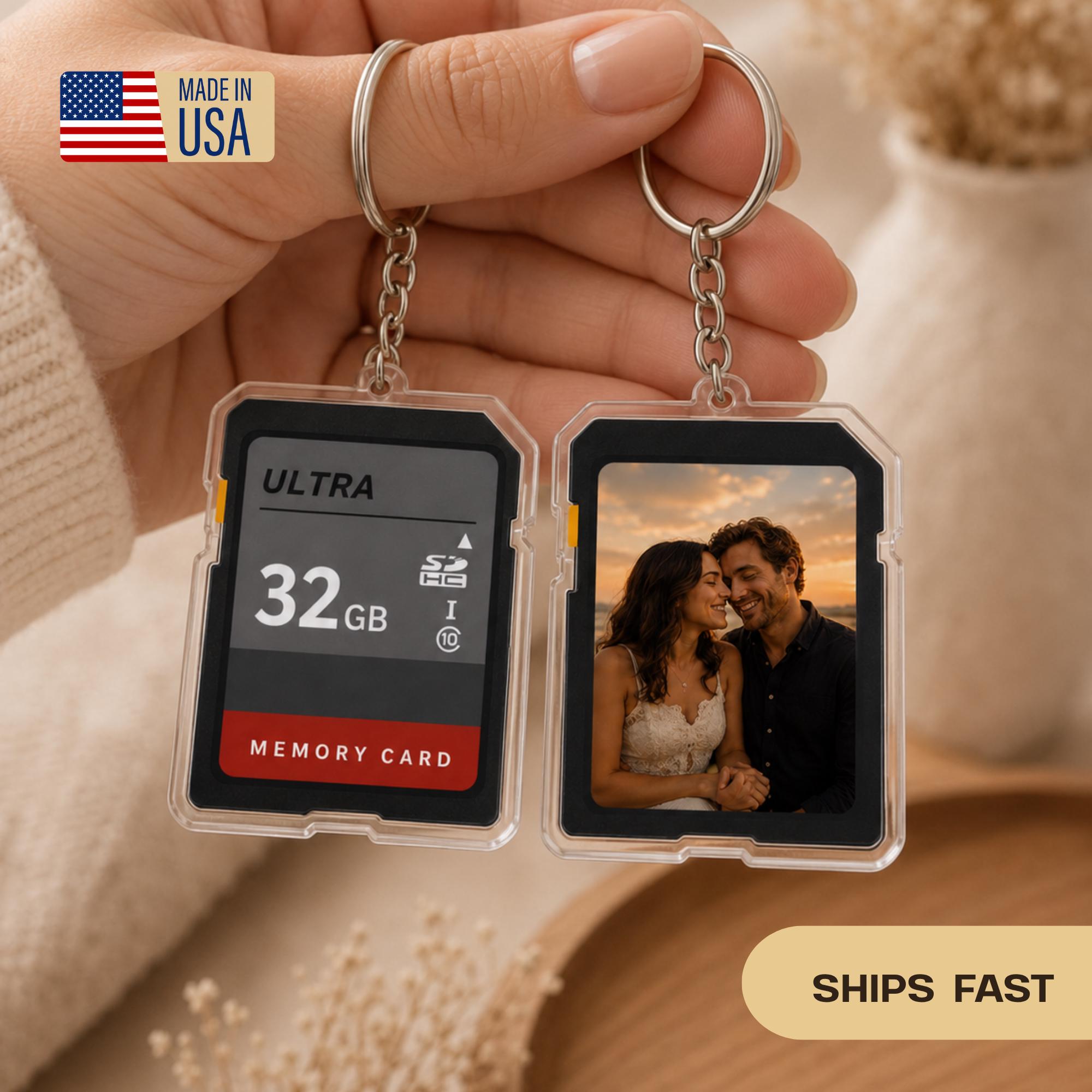 Personalized Photo Memory Card Keychain, Custom Couple Keychain, Photographer Gift , Anniversary Gift, Gift for Her, Gift for Him