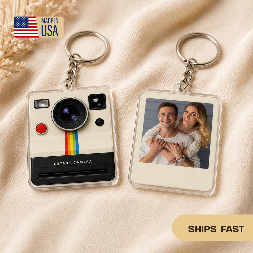 Personalized Instant Camera Photo Keychain, Custom Couple Picture Keychain, Double Sided Acrylic Keychain, Anniversary Gift, Gifts for Her