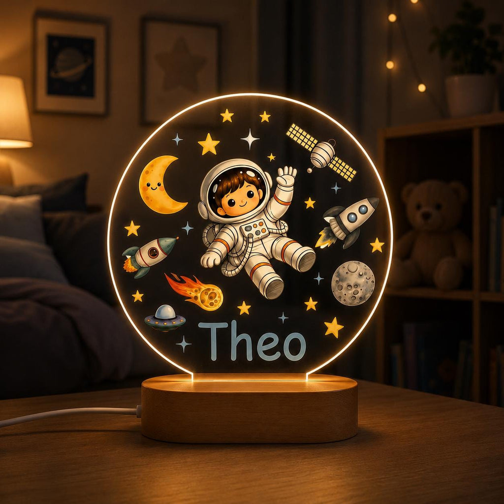 Personalized Astronaut Night Light, Custom Space Nursery Lamp, Baby Boy Name Light, Space Theme Decor, Kids Bedroom LED Lamp