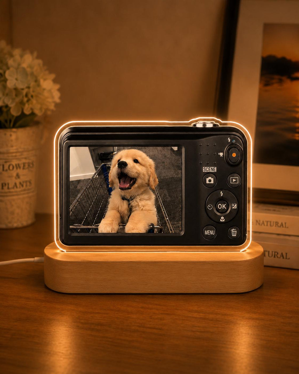 Custom Camera LED Night Light, Personalized Photo Lamp, Digital Camera Acrylic Lamp, Custom Picture Gift, Wooden Base Light, Gift for Her