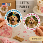 Custom Dog Birthday Sticker, Personalized Pet Party Sticker, Happy Birthday Dog Label, Let’s Pawty Sticker, Dog Party Favor, Dog Mom,